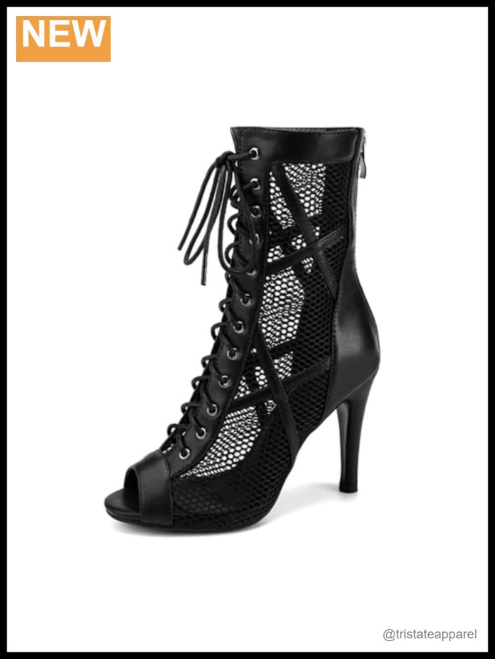 Women's Ballroom Dance Boots Lace-Up Open Toe Faux Leather Mesh Heels